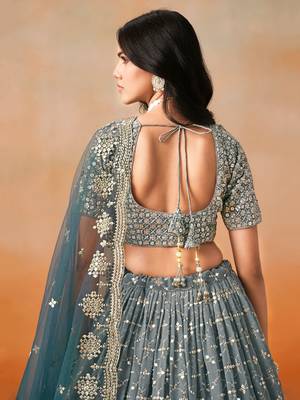 dove blue zari embroidered shaded lehenga set choli with dupatta 6