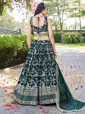 green ceremonial zari embroidery lehenga set choli with dupatta with dupatta 4