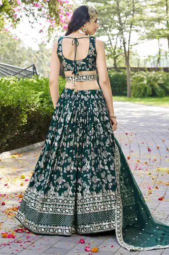 green ceremonial zari embroidery lehenga set choli with dupatta with dupatta