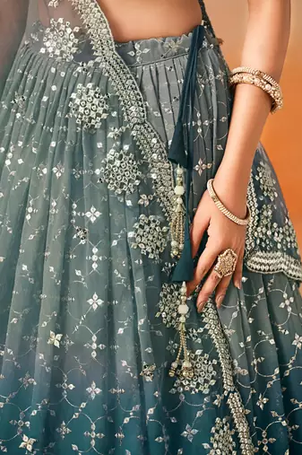 dove blue zari embroidered shaded lehenga set choli with dupatta