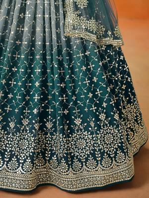 dove blue zari embroidered shaded lehenga set choli with dupatta 8