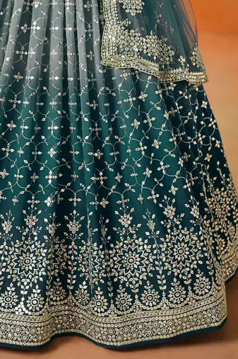 dove blue zari embroidered shaded lehenga set choli with dupatta