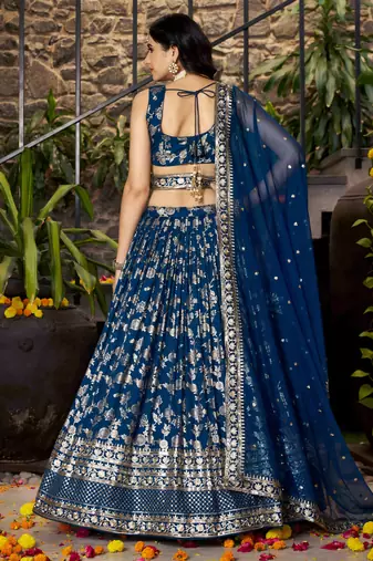 dove blue silk embroidery zari party lehenga set choli with dupatta