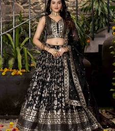 black zari embroidery jacquard lehenga set choli with dupatta with dupatta