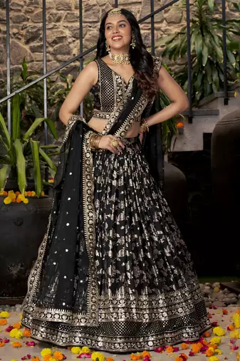 black zari embroidery jacquard lehenga set choli with dupatta with dupatta