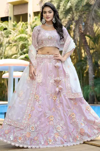 Alluring Light Purple Sequins Silk Engagement Wear Lehenga Choli