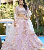 light purple sequins silk lehenga set choli with dupatta