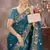 Teal Blue Color Embroidered Silk Blend Designer Saree