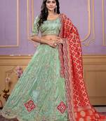 Pista Green Embroidered Viscose Wedding Lehenga Choli
