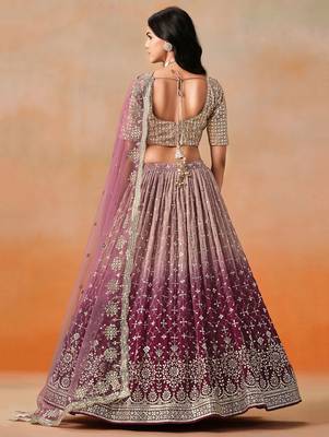 maroon embroidered georgette bridesmaids lehenga set choli with dupatta 5