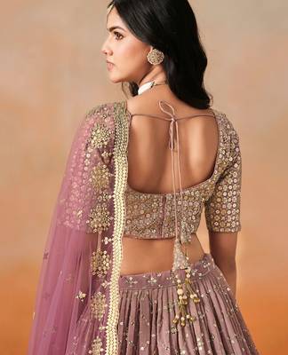 maroon embroidered georgette bridesmaids lehenga set choli with dupatta 6