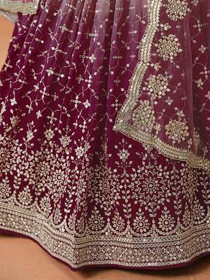 maroon embroidered georgette bridesmaids lehenga set choli with dupatta 8
