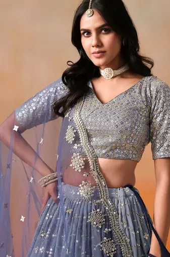 navy blue georgette lehenga set choli with dupatta with dupatta