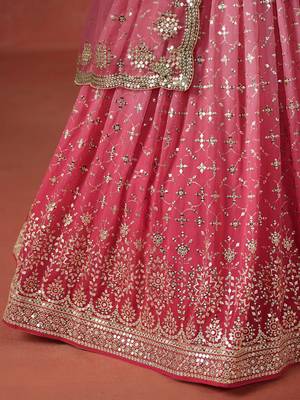 peach georgette embroidered zari lehenga set choli with dupatta with dupatta 9