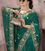 Emerald Green Color Embroidered Silk Blend Designer Saree