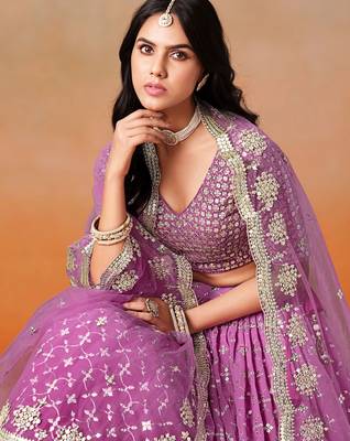 rani pink georgette lehenga set choli with dupatta 5