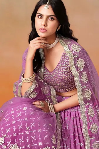 rani pink georgette lehenga set choli with dupatta