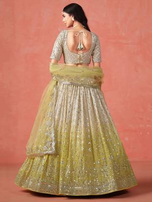 yellow zari embroidery lehenga set choli with dupatta 5