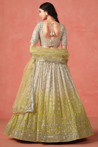 yellow zari embroidery lehenga set choli with dupatta