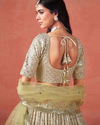 yellow zari embroidery lehenga set choli with dupatta 7
