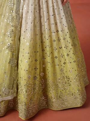 yellow zari embroidery lehenga set choli with dupatta 9