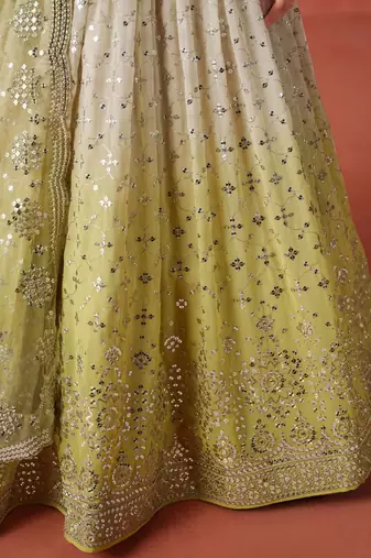 yellow zari embroidery lehenga set choli with dupatta