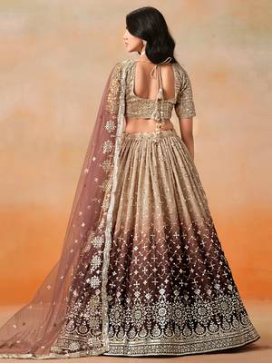 brown georgette sequins lehenga set choli with dupatta with dupatta 5