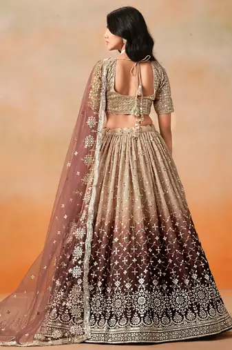 brown georgette sequins lehenga set choli with dupatta with dupatta