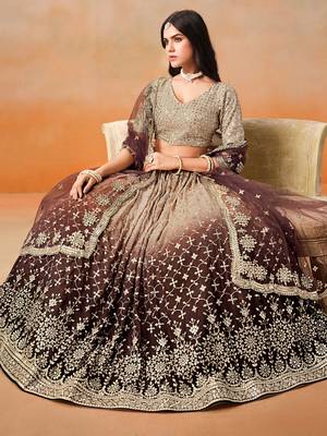 brown georgette sequins lehenga set choli with dupatta with dupatta 6
