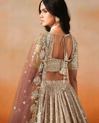 brown georgette sequins lehenga set choli with dupatta with dupatta 8