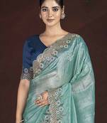 Light Green Color Silk Blend Floral Embroidered Work Saree