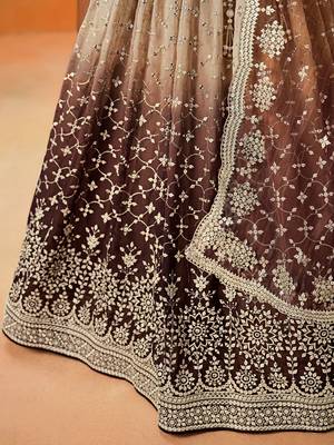 brown georgette sequins lehenga set choli with dupatta with dupatta 9