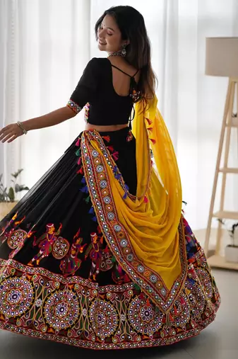 Black Embroidered Georgette Navratri Special Lehenga Choli