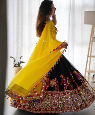 Black Embroidered Georgette Navratri Special Lehenga Choli 6