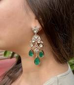 Gold plated green dangler earrings