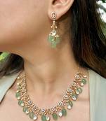 Gold plated green kundan necklace set