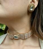 Gold plated studded choker necklace set
