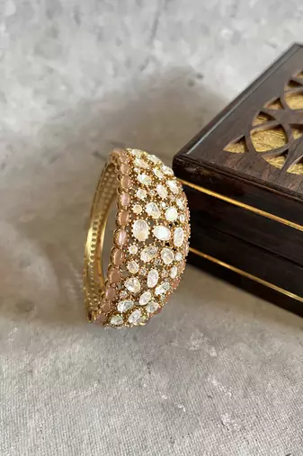 Gold plated pink polki bangle