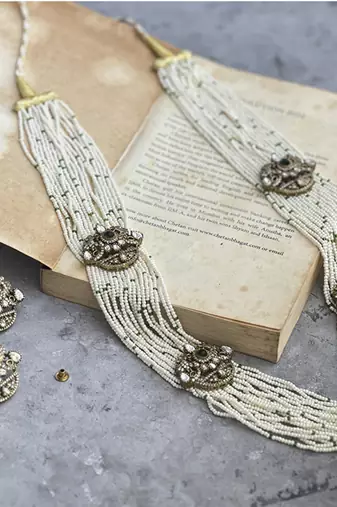 Gold plated pearl kundan necklace set