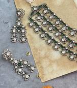 Gold plated green studded necklace set