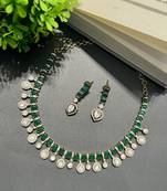 Gold plated green studded necklace set