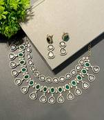 Gold plated green studded necklace set