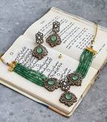 Gold plated green beads necklace set