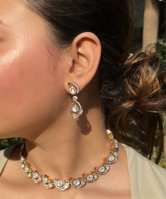 Gold plated studded necklace set 1
