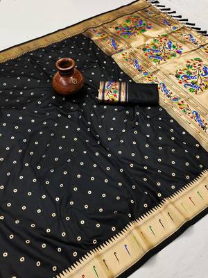 Black Color Soft Paithani Silk Saree 1