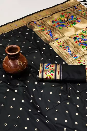 Black Color Soft Paithani Silk Saree