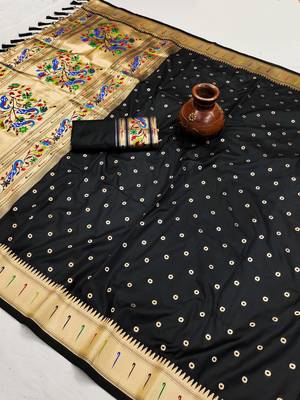 Black Color Soft Paithani Silk Saree 4