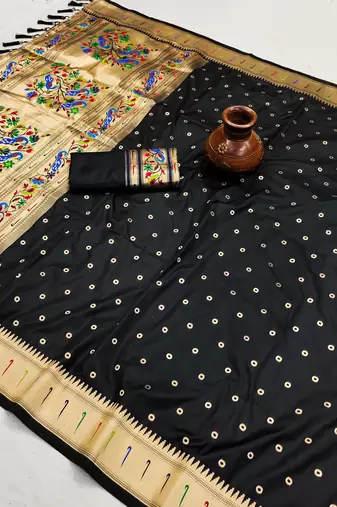 Black Color Soft Paithani Silk Saree
