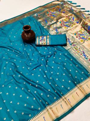 Blue Color Soft Paithani Silk Saree 1