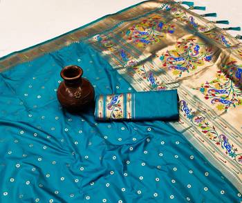 Blue Color Soft Paithani Silk Saree 2